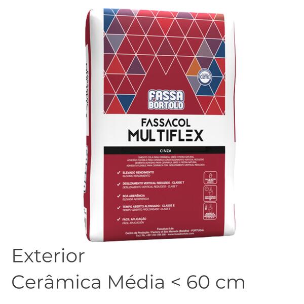 Cimento Cola Gesso Cartonado Cerâmica sobre Cerâmica Impermeabilização Fassacol Multiflex 25KG C2TE - Cinza - 25 Kg