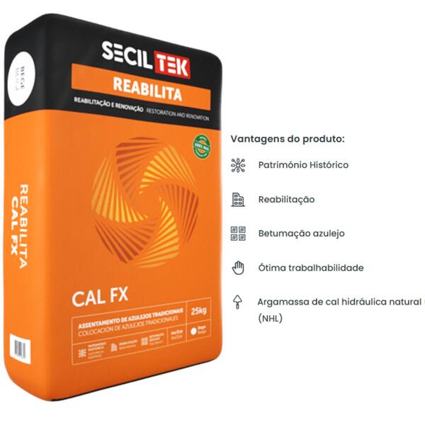Argamassa Assentamento e Juntas Azulejo Antigo Base Cal Hidráulica Natural SecilTek Reabilita Cal FX - Secil Tek - 9900800505228