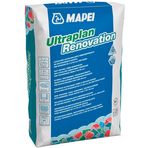 Argamassa Autonivelante Mapei Ultraplan Renovation 25kg Fibrorreforçada Secagem Rápida 3-50mm/Demão - Mapei - 9900800603382