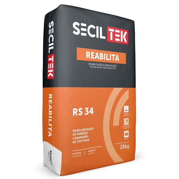 Acabamento Liso Cimentício para Exterior SecilTek Reabilita RS 34 - Branco - 24 kg