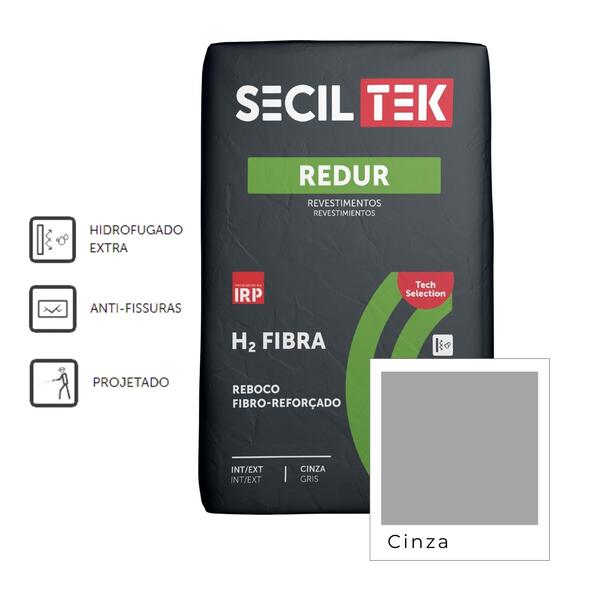 Reboco Fibro-Reforçado para Aplicação Projetada SecilTek Redur H2 Fibra 25Kg - Cinza - 25 kg