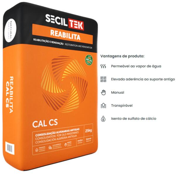 Argamassa de Consolidação de Alvenarias Antigas de Cal Hidráulica Natural SecilTek Reabilita Cal CS - 25 Kg