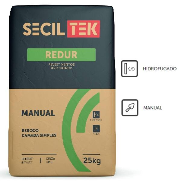 Reboco Hidrofugado Exterior/Interior SecilTek Redur Manual 25kg - Cinza - 25 Kg