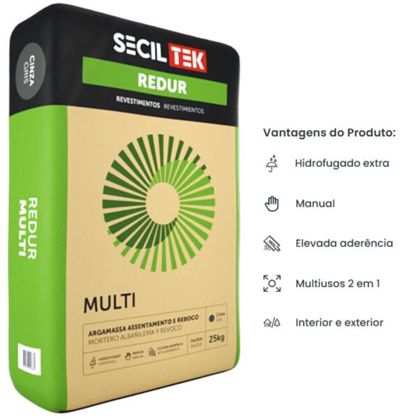 Argamassa Multiusos Reboco e Assentamento Secil Tek Redur Multi 25Kg - Cinza - 25 Kg