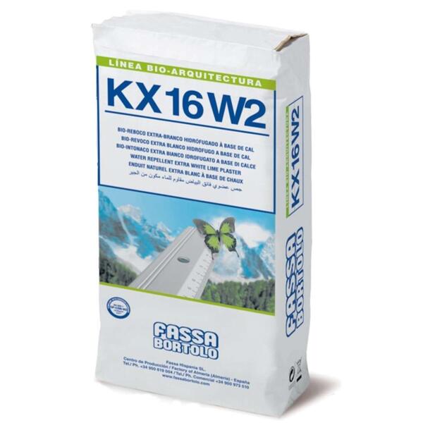 Bio-Reboco Hidrófugo para Alvenaria KX 16 2W, à base de Cal e Ligante Hidráulico Interior e Exterior