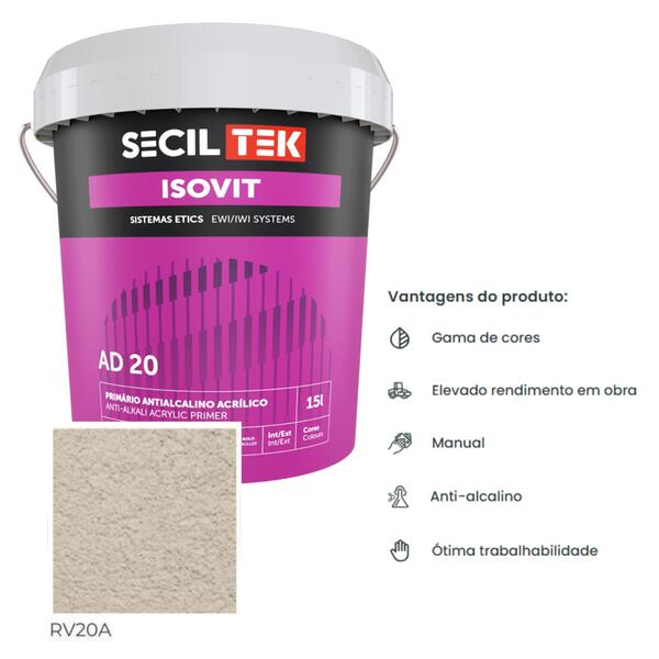 Primário Antialcalino para Revestimentos Acrílicos SecilTek Isovit AD 20 - Secil Tek - 9900800906254
