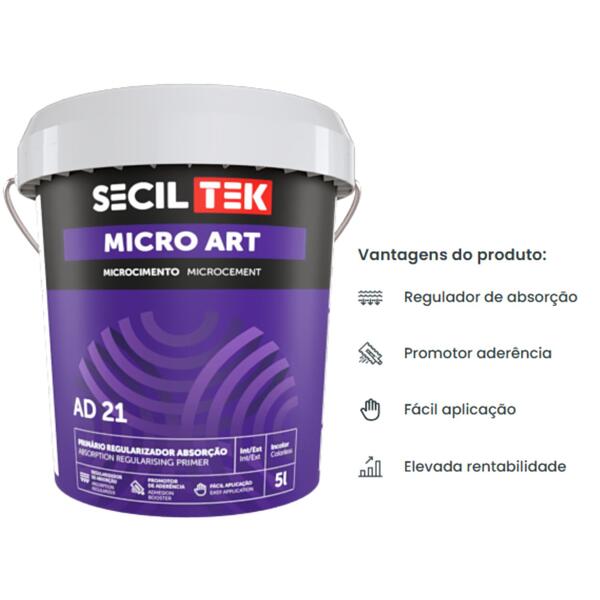 Primário Regulador Superfície Promotor Aderência OSB Microcimento SecilTek Micro Art AD 21 - Incolor - 5 litros