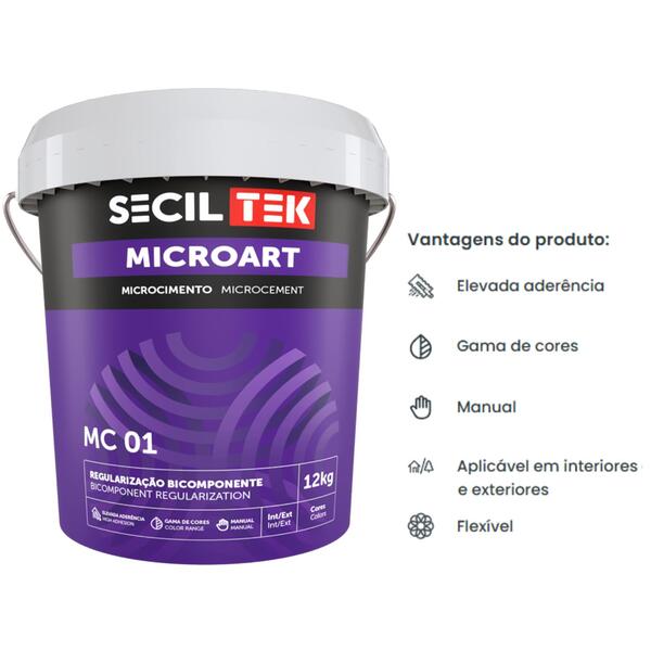 Argamassa Regularização Acabamento Rústico Microcimento SecilTek Micro Art MC 01 3KG/12KG - Secil Tek - 9900801101214