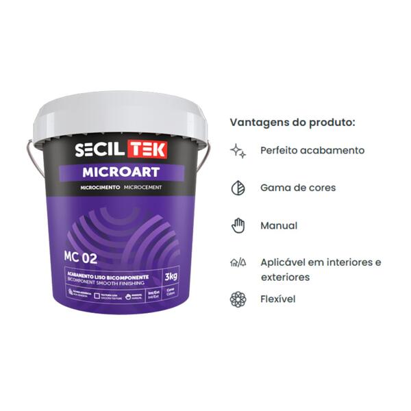 Argamassa Acabamento Liso Microcimento SecilTek Micro Art MC 02 3KG/12KG - Cor 016 - 3 Kg