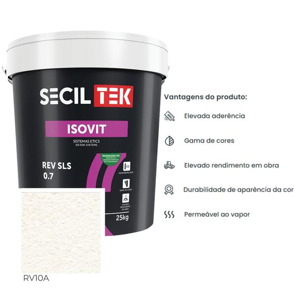 Acabamento Decorativo Silicatos Proteção Fungos Algas Etics/Capoto SecilTek Isovit Rev SLS 0.7 - RV10A - Natural - 25 Kg