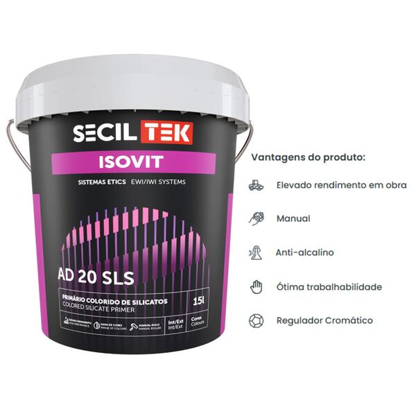 Primário Promotor Aderência Suporte Cimentício Tintas Silicatos SecilTek Isovit AD 20 SLS 15L - Secil Tek - 9900801101467