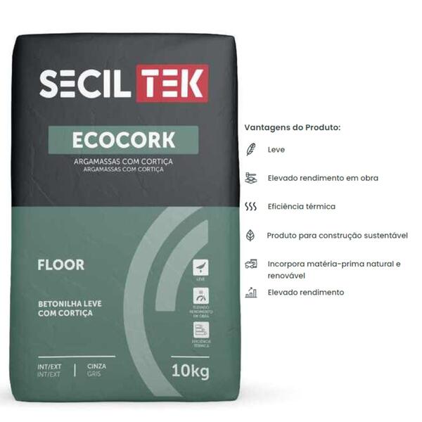 Argamassa de Betonilha Leve com Cortiça SecilTek Ecocork Floor - Cinza - PALETE 540 Kg (54 Unid. x 10 Kg)
