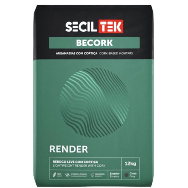 Reboco Leve com Cortiça Paredes e Tetos para Aplicação Manual e Projeção SecilTek Becork Render