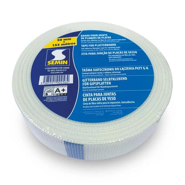 Banda de Rede Adesiva para Juntas Placas Gesso Cartonado Semin 153M 50MM - 153 m x 50 mm