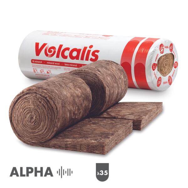 Lã Mineral Rolo Não Revestido Volcalis ALPHA - 100 mm - 6 m x 0,6 m - Venda à Palete