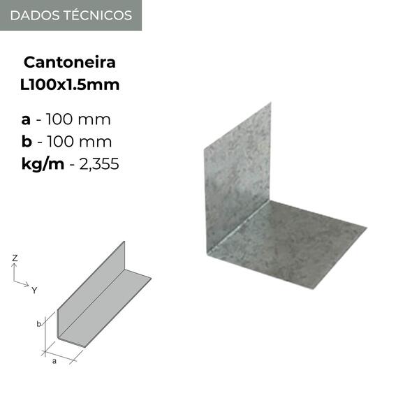 Cantoneira LSF Aço Leve S280GD L100X100X1,5MM Acessório Ligação Entre Perfil Estrutural C e U 3M - 3 m - L100 x 100 x 1,5 mm