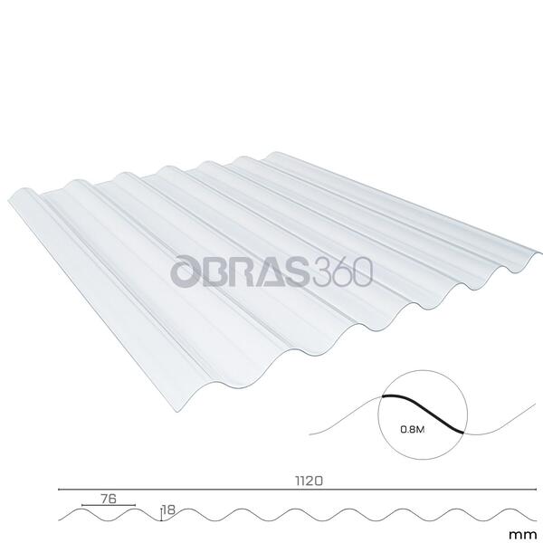 Placa Policarbonato Ondulada Minionda SINUS 76/18 Cobertura, Estufas Transparente Proteção UV - 2 m x 1,12 m