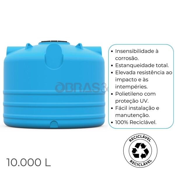 Reservatório Superfície 10.000L Vertical Rega Água Depósito Aproveitamento - 10.000L - 2442(A) x 2500(Ø)mm