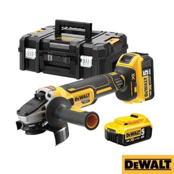 Rebarbadora de Acabamentos Sem Escovas XR 18V 125MM Dewalt DCG405P2-QW + 2 Baterias 5Ah + Mala TSTAK - 18 V / 9000 rpm - Diâmetro do disco: Ø125 mm - Limitado ao stock