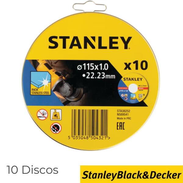 Discos de Corte Stanley STA38252-XJ para Aço Inox 115x1MM (10 Discos) para Rebarbadora - Embalagem 10 discos - Ø 115 mm x 1 mm x 22.23 mm - Limitado ao stock