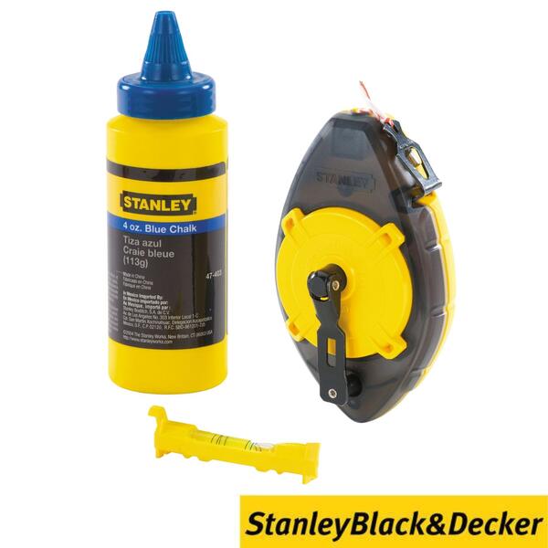 Kit Tiralinhas Traçador Bate-Linhas PowerWinder 30M + Giz Azul + Cabo Nivelador Stanley 0-47-465