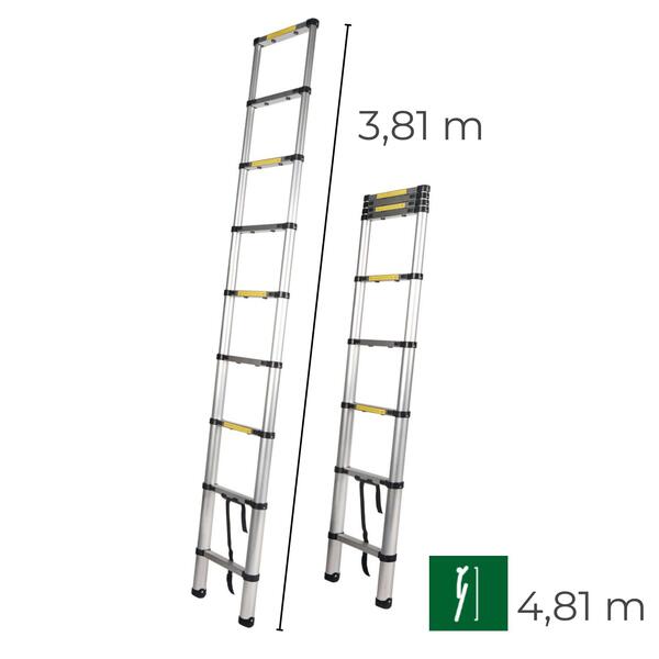 Escada Alumínio TELESCÓPICA Altura Homem 4,81M Fácil Transporte e Arrumação - 0,47(L) x 0,09(P) x 4,81(A)m