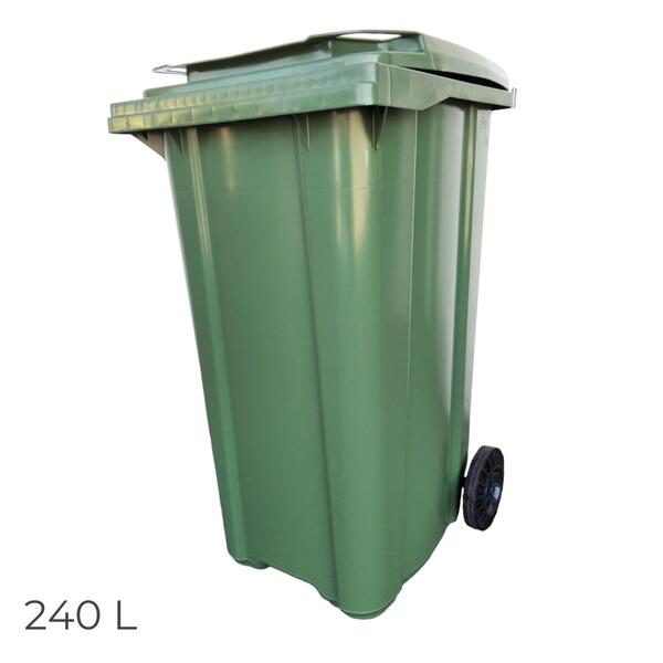 Caixote Lixo Polietileno com Rodas 240 Litros Verde Muito Resistente - 57,7(L) x 72(P) x 106(A)cm