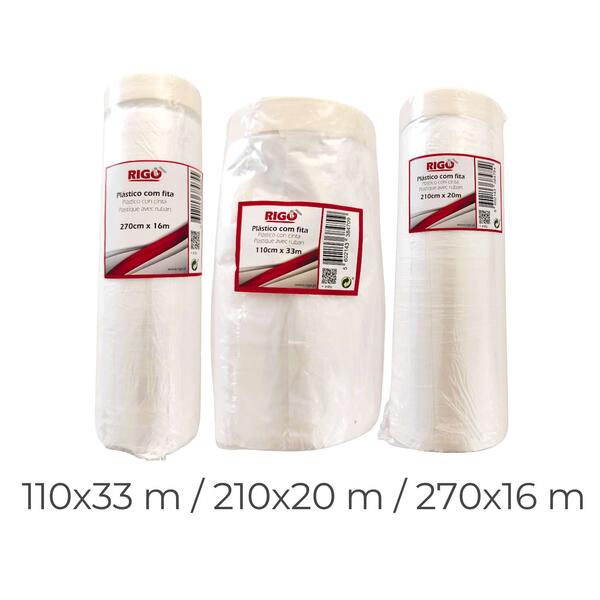 Plástico c/ Fita Cola 110cm x 33m /  210cm x 20m / 270 x 16 m Proteção Trabalhos de Pintura