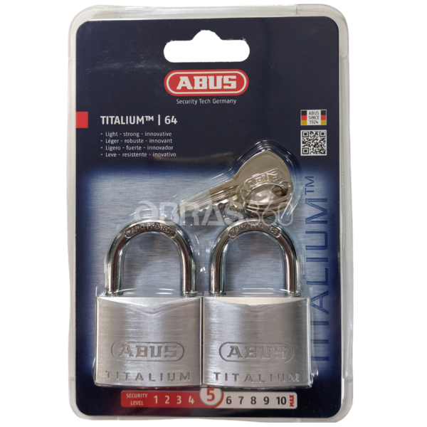 Pack 2 Cadeados Titalium Chaves Iguais 40mm ABUS 64TI/40 TWINS B Resistente Portão Segurança