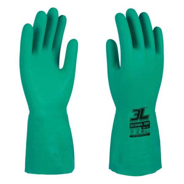 Luvas 3L Econil 15F BN-15 Verde (1Par) Nitrilo Sem Suporte Altamente Flexível EN388 EN420