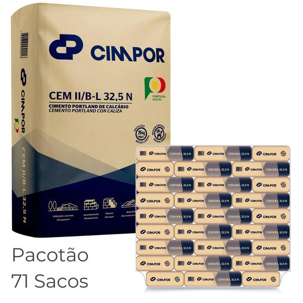 Pacotão 71 Sacos Cimento Cimpor CEM II/B-L 32,5 N 25KG (Sem Palete) - 1 Pacotão - 71 Sacos S/ Palete