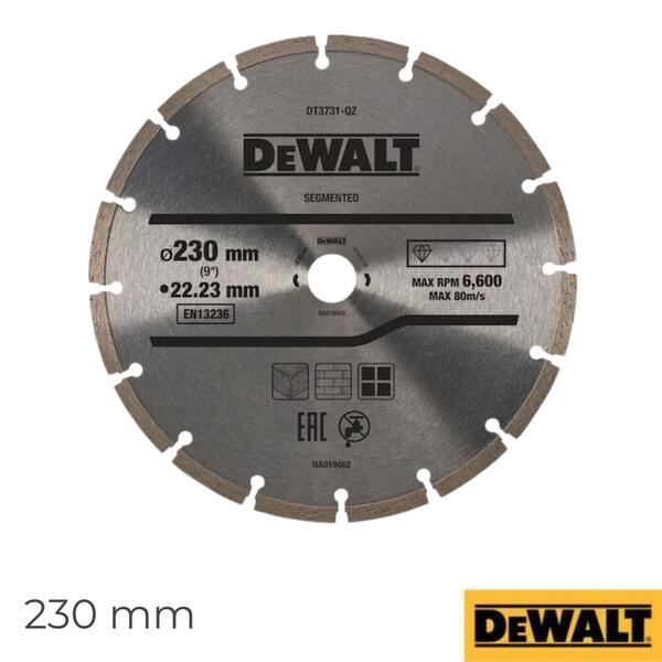 Disco de Diamante Corte Seco com Aro Segmentado Dewalt DT3731-QZ 230x22,2MM para Rebarbadora - 1 Unid. Ø 230 mm x 22,2 mm - Limitado ao stock existente