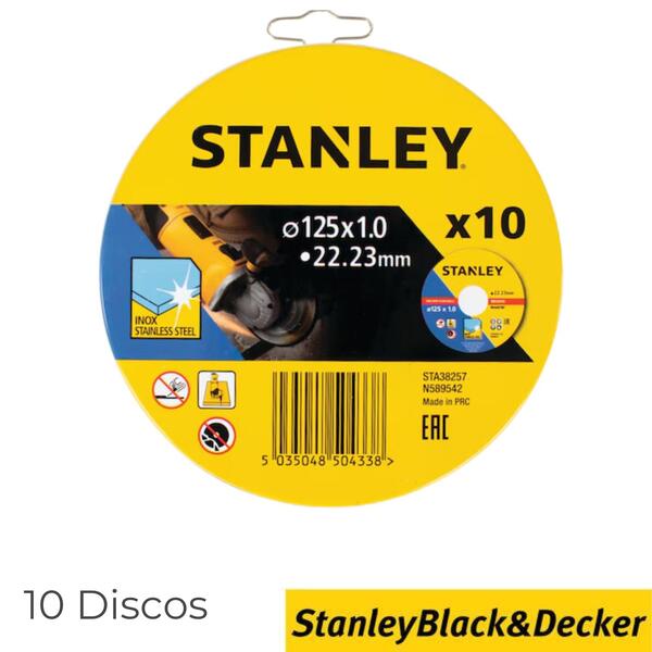 Discos de Corte Stanley STA38257-XJ para Aço Inox 125x1mm (10 Discos) para Rebarbadora - Embalagem 10 discos - Ø 125 mm x 1 mm x 22.23 mm - Limitado ao stock