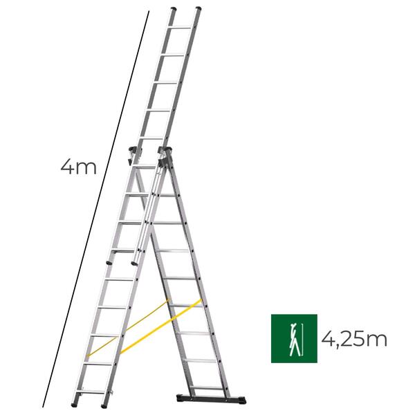 Escadote Alumínio TREK X3- Altura Homem 4,25/5,87M Resistente - 4,25(A) x 0,47(L) x 0,145(P)m - c/ estabilizador