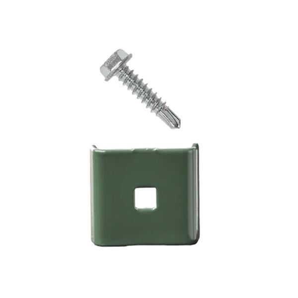 Abraçadeira Metálica Verde RAL6005 + Parafuso M6 para Painel Vedação Metálico