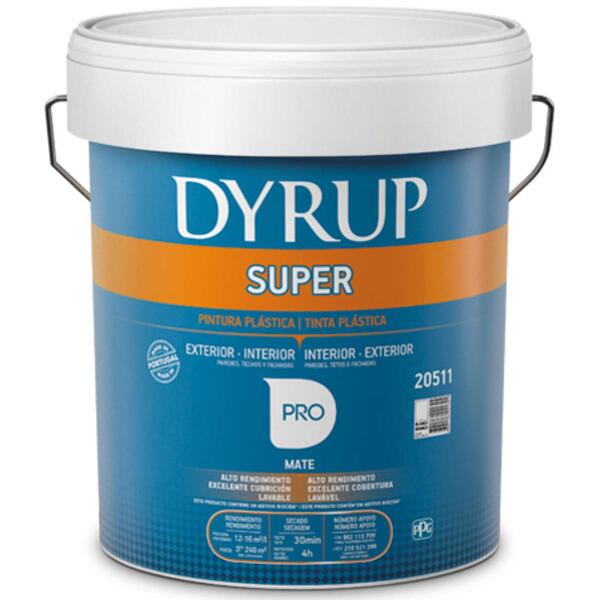 Tinta Interior/Exterior Plástica Acrílica Lisa Dyrup Super 15L Branco Mate Lavável Alto Rendimento