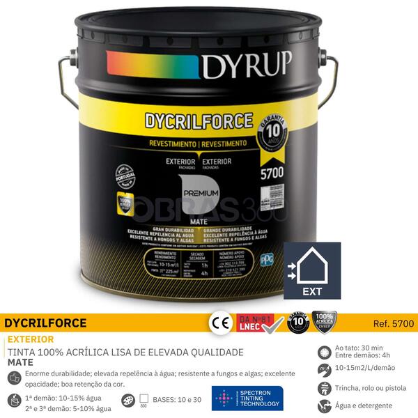 Tinta Exterior 100% Acrílica Dyrup Dycrilforce 15L Branco Mate Elevada ...