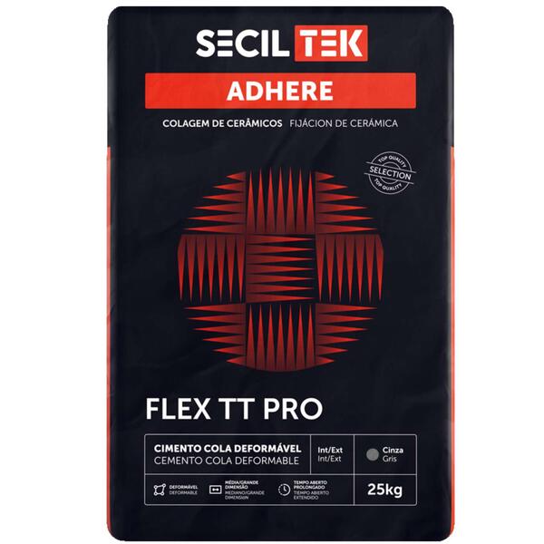 Cimento Cola Deformável SecilTek Adhere Flex TT Pro 25kg Cerâmico C2 TE S1 Interior/Exterior - Secil Tek - 9905500100056