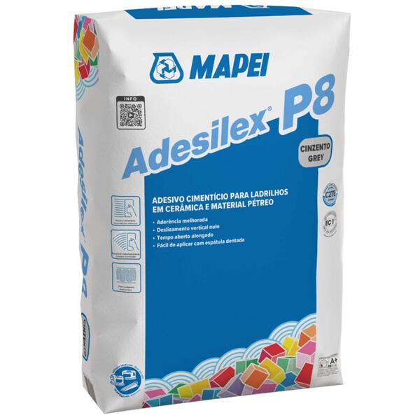 Cimento Cola C2TE Mapei Adesilex P8 25Kg Interior/Exterior Ladrilhos Cerâmicos Material Pétreo - Mapei - 8022452581021