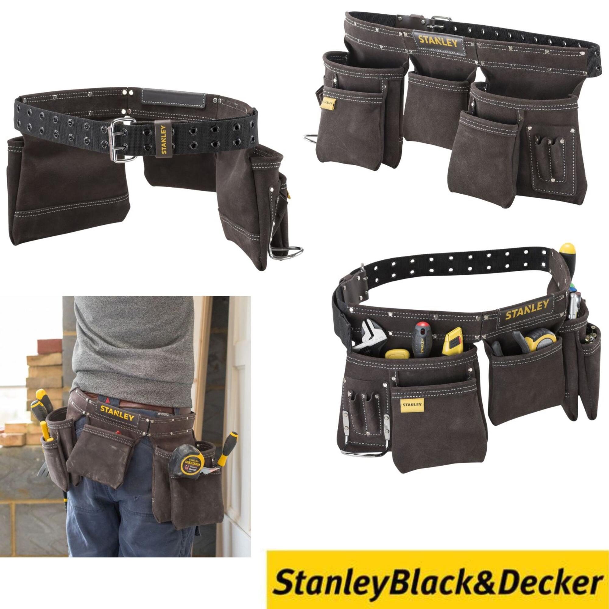 Stanley Gürtel Werkzeuggürtel Leder 6 Fächer mit Hammerhalterung STST1-80113 | Germany