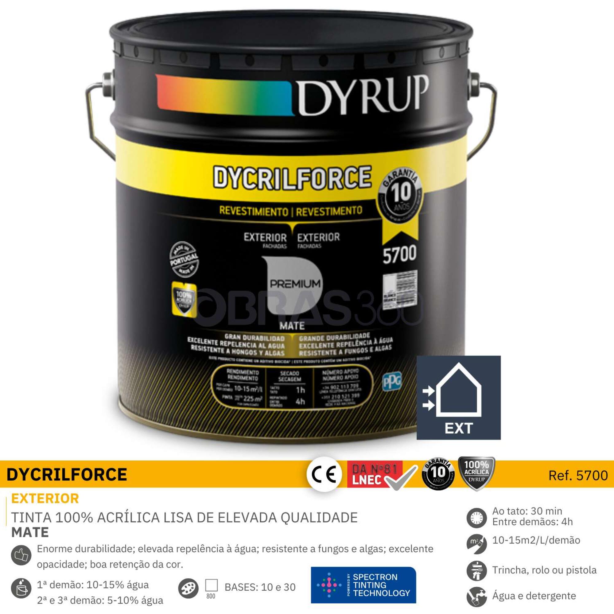 Tinta Exterior 100% Acrílica Dyrup Dycrilforce 15L Branco Mate Elevada ...
